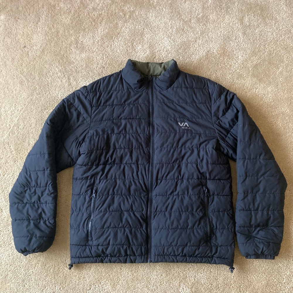 RVCA Packable Puffer Sport Jacket Black Mens Medium Reversible Primaloft Lining